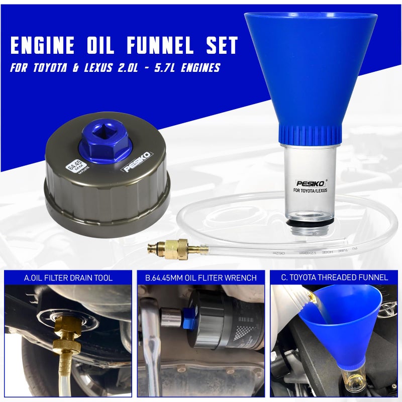 PESIKO 64mm Oil Filter Wrench  Drain Hose & Engine Oil Funnel for Toyota  Lexus and Scion 2.0-5.7L Engine Cartridge Style Oil Filter Remover Tool - Image 5